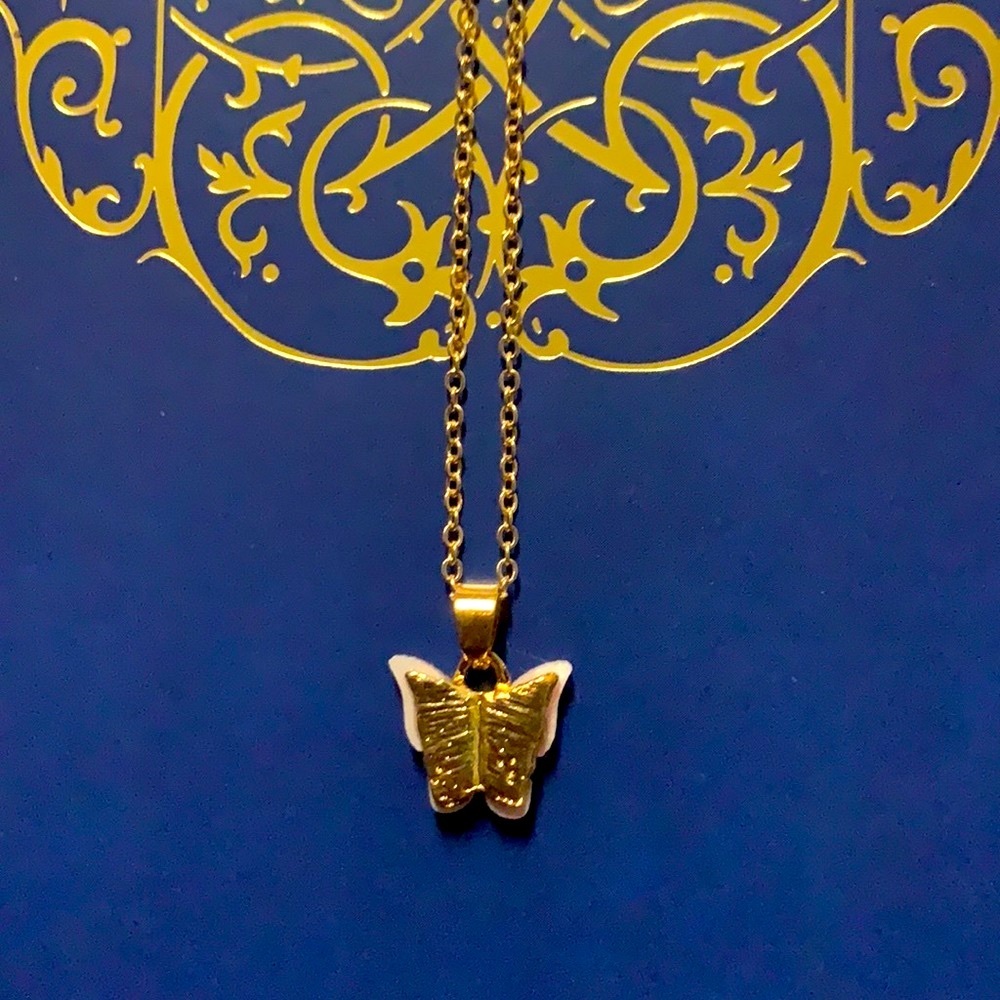 18k Gold Plated Pink Butterfly Charm Necklace